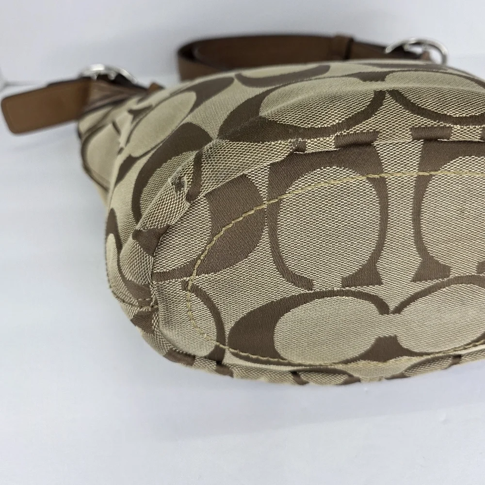 Y2k Coach Signature Canvas Bucket Medium Shoulder Bag F13358 Leather Silver